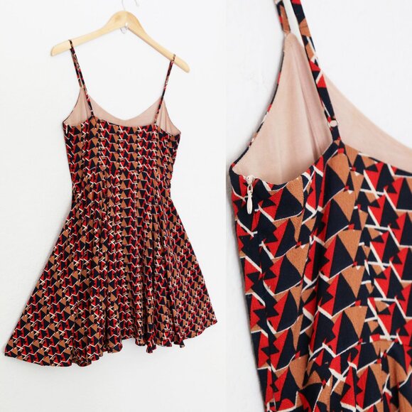 Miss Me Retro Geometric Print Fit Flared Skater Dress S V Neck Pinup Y2K Vintage - Picture 9 of 16